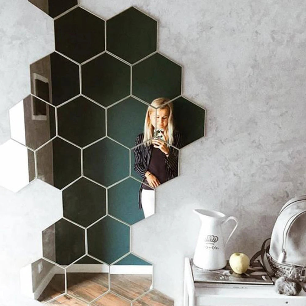 3D Hexagon Mirror Wall Stickers – Rose Gold