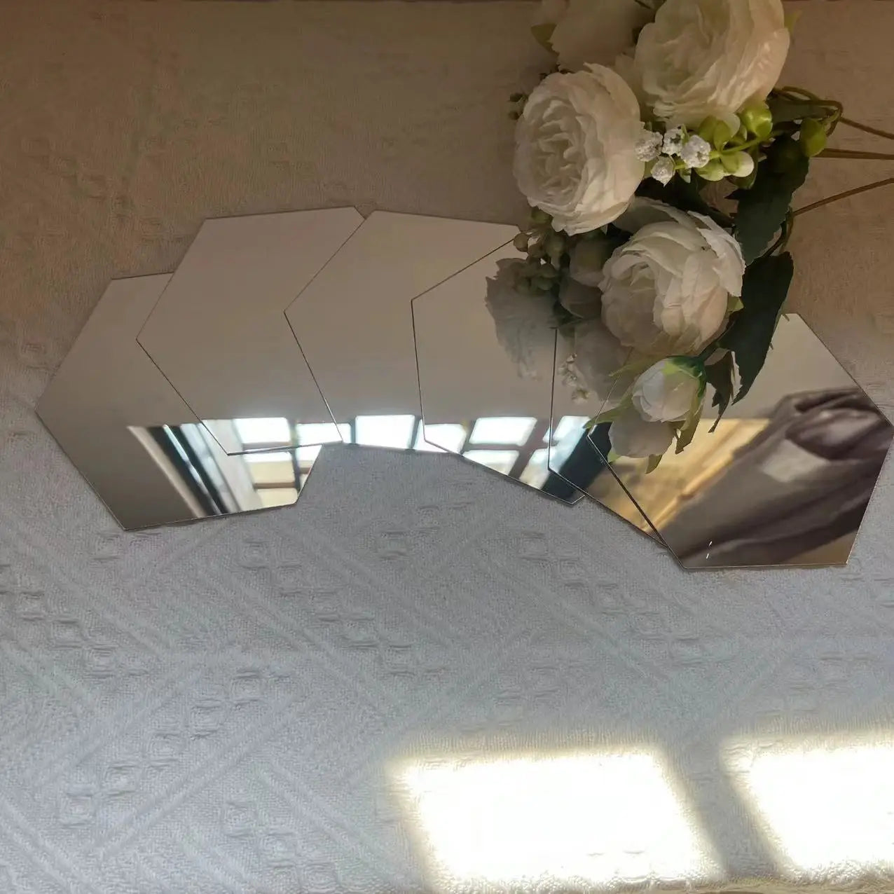 3D Hexagon Mirror Wall Stickers – Rose Gold