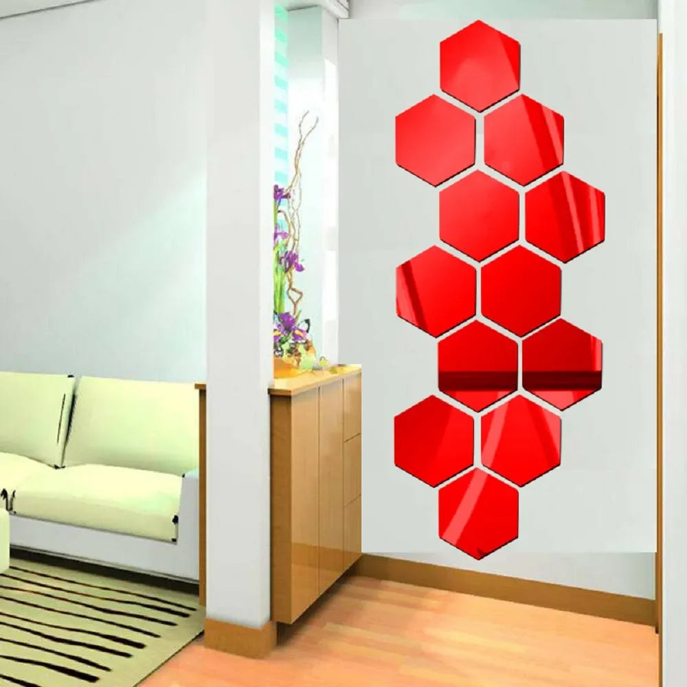 3D Hexagon Mirror Wall Stickers – Rose Gold