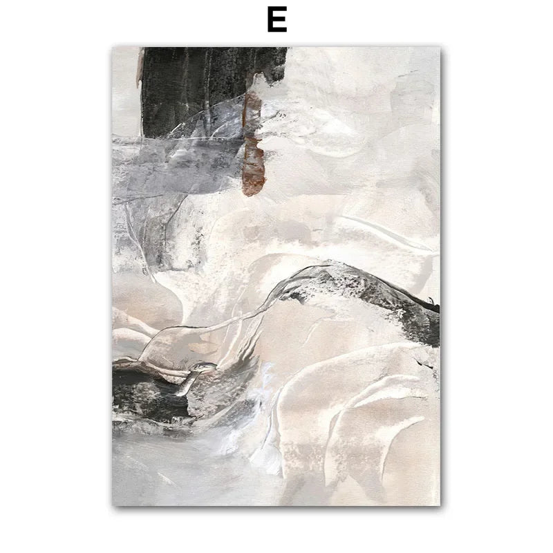 Beige White Flower Abstract Wall Art