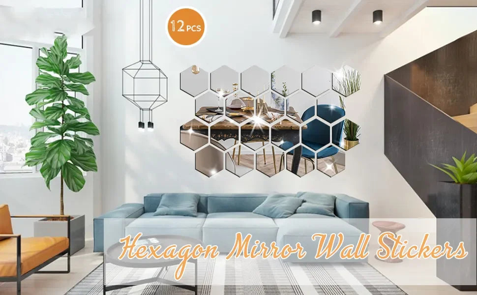 3D Hexagon Mirror Wall Stickers – Rose Gold