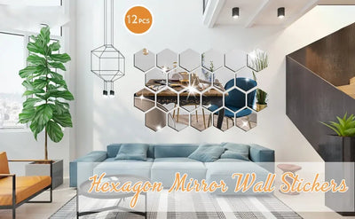3D Hexagon Mirror Wall Stickers – Rose Gold