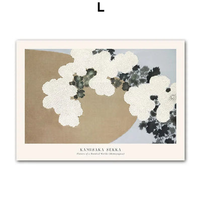 Beige White Flower Abstract Wall Art