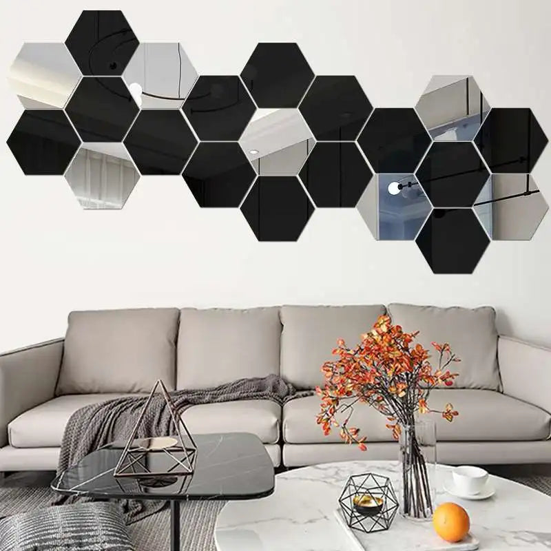 3D Hexagon Mirror Wall Stickers – Rose Gold