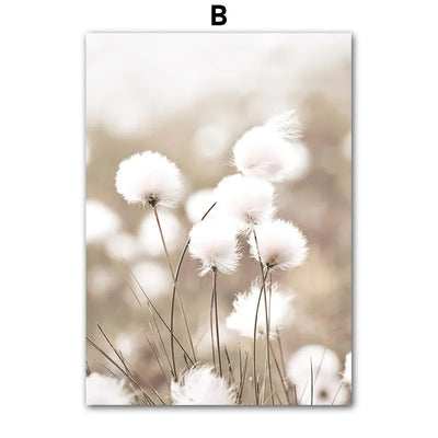 Beige White Flower Abstract Wall Art