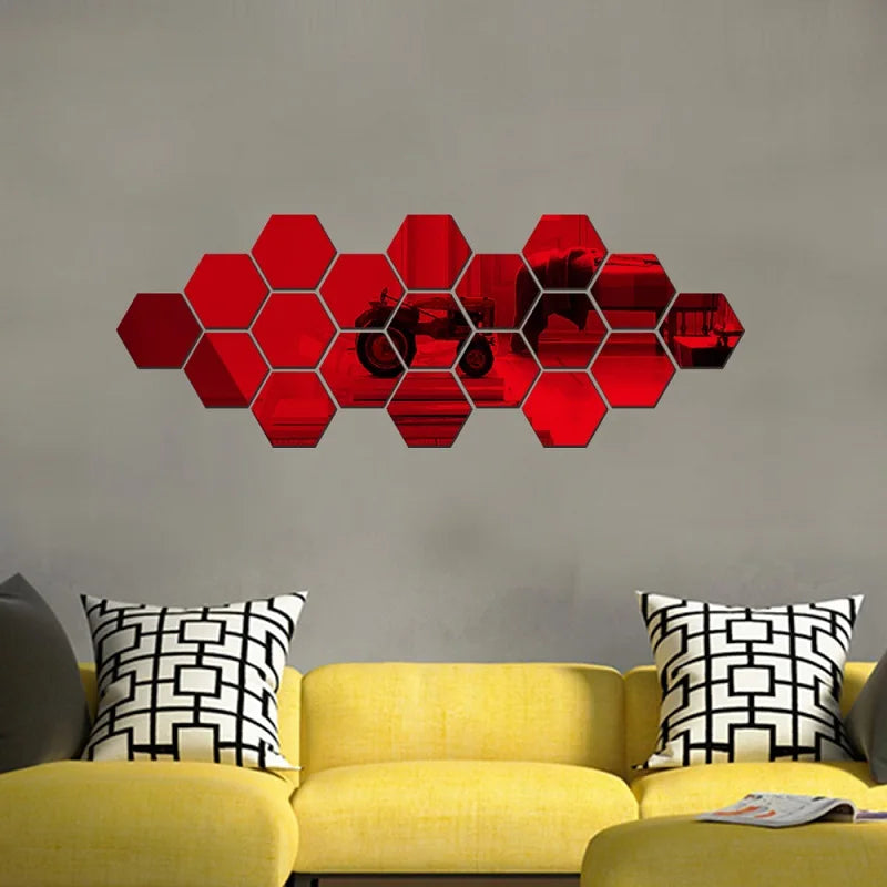 3D Hexagon Mirror Wall Stickers – Rose Gold