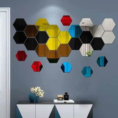 3D Hexagon Mirror Wall Stickers – Rose Gold