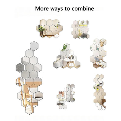 3D Hexagon Mirror Wall Stickers – Rose Gold
