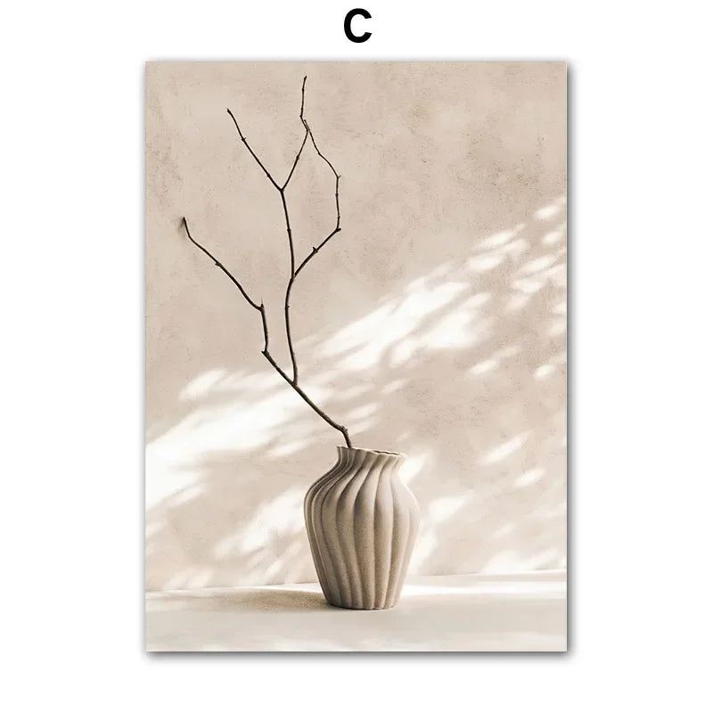 Beige White Flower Abstract Wall Art