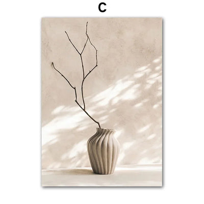 Beige White Flower Abstract Wall Art