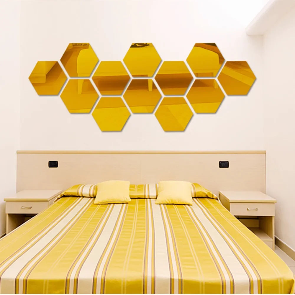3D Hexagon Mirror Wall Stickers – Rose Gold