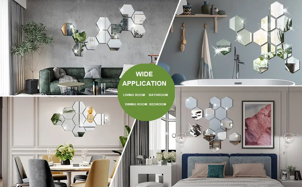 3D Hexagon Mirror Wall Stickers – Rose Gold