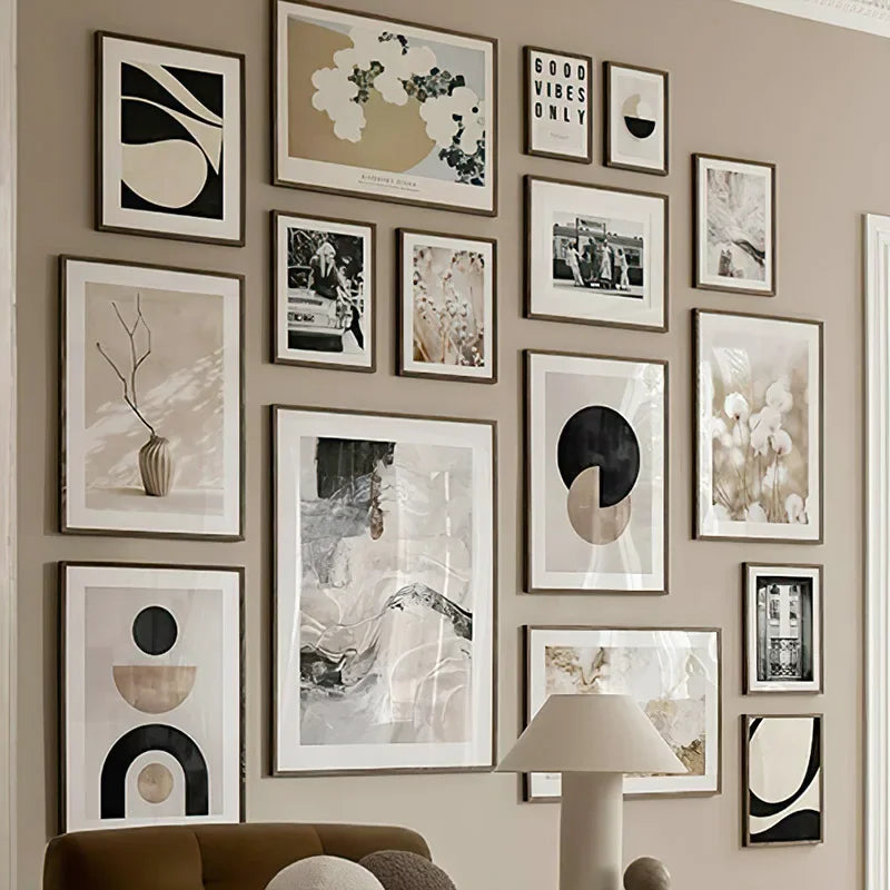 Beige White Flower Abstract Wall Art