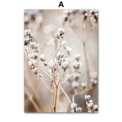 Beige White Flower Abstract Wall Art