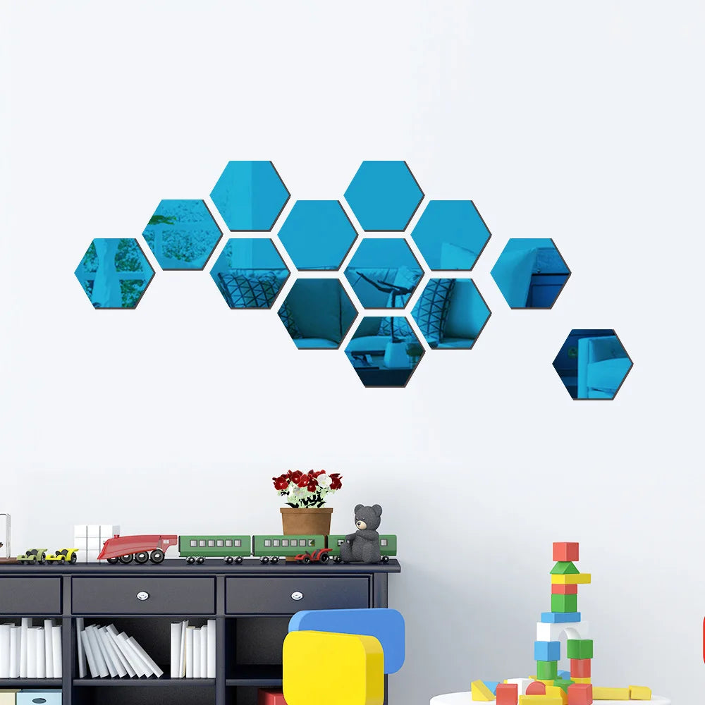 3D Hexagon Mirror Wall Stickers – Rose Gold