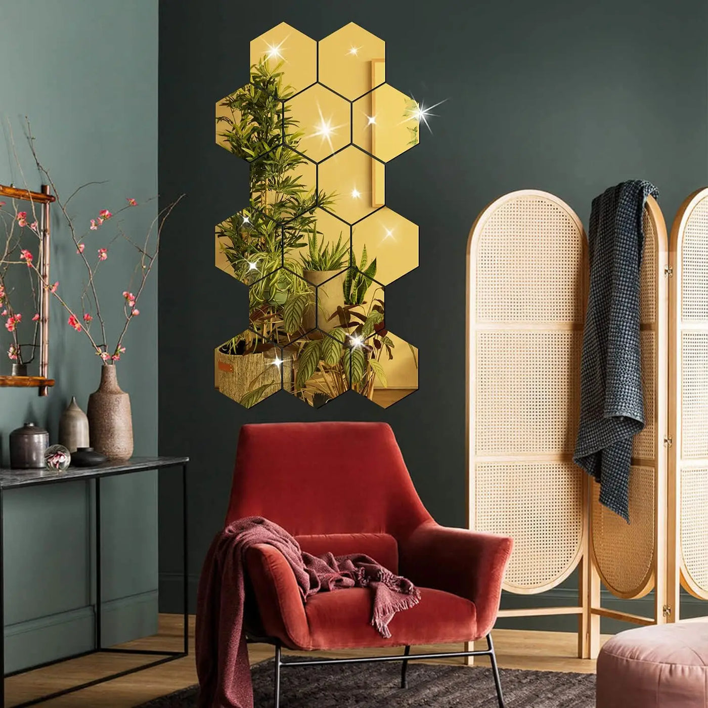 3D Hexagon Mirror Wall Stickers – Rose Gold