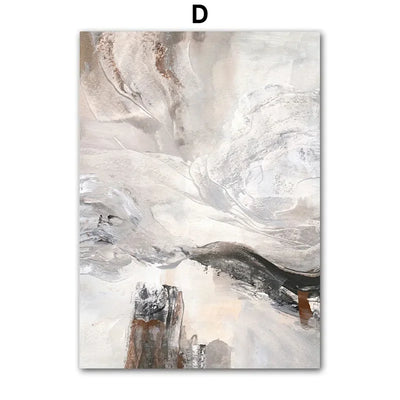 Beige White Flower Abstract Wall Art