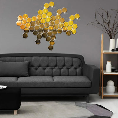 3D Hexagon Mirror Wall Stickers – Rose Gold