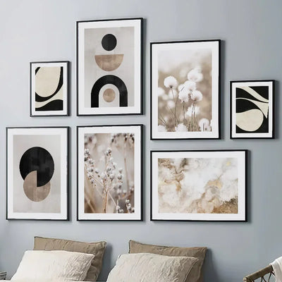 Beige White Flower Abstract Wall Art