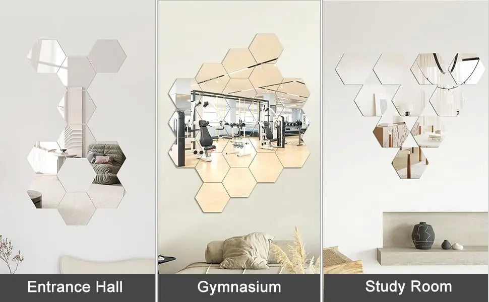 3D Hexagon Mirror Wall Stickers – Rose Gold